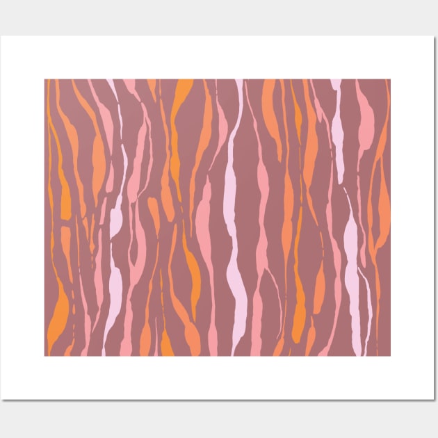 animal print - orange and pink striped tiger-zebra on dark pink background Wall Art by marufemia